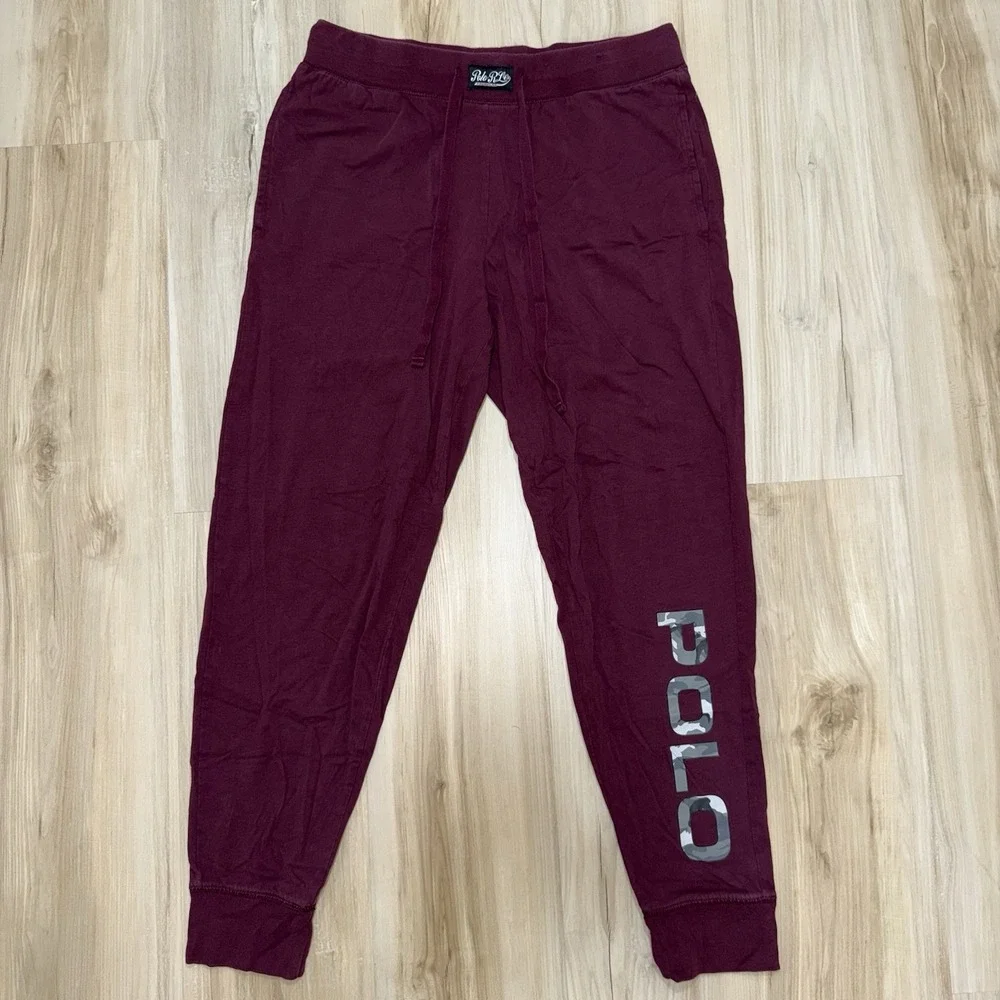 Polo Ralph Lauren Men Sleepwear Burgundy Sweatpants POLO Pajama Pants Logo M